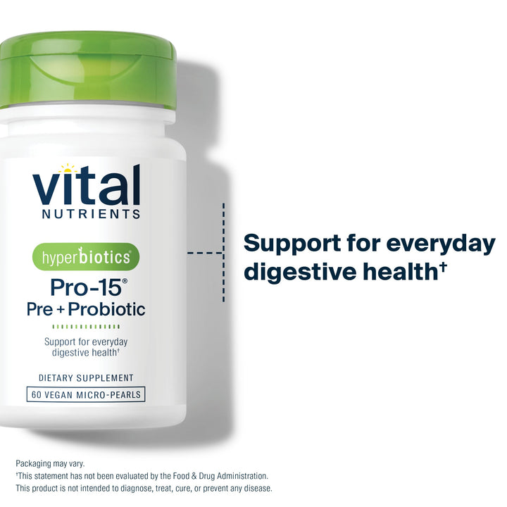 Vital Nutrients Pro-15 Prebiotics + Probiotics for Women and Men | 15 Science Backed Strains | Supports Occasional Constipation, Diarrhea, Gas & Bloating | 60 Vegan Time Release Pearls