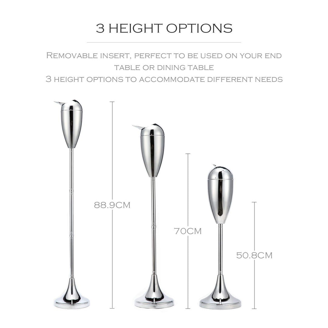 Adjustable Outdoor Floor Standing Ashtray, Outside Patio Cigar Ashtrays for Cigarettes, Contemporary Windproof Receptacle Stand Ashtray with Lid, 20, 27.5, 35 Heights, Stainless Steel (Chrome)