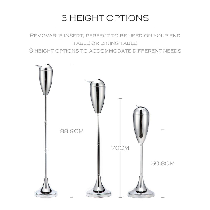 Adjustable Outdoor Floor Standing Ashtray, Outside Patio Cigar Ashtrays for Cigarettes, Contemporary Windproof Receptacle Stand Ashtray with Lid, 20, 27.5, 35 Heights, Stainless Steel (Chrome)