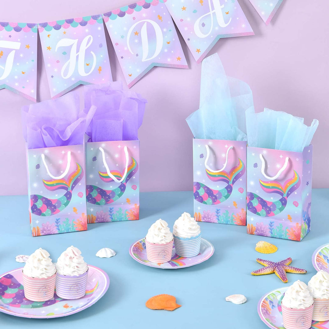Mermaid Party Favors - Ocean Under The Sea Theme Party Supplies Portable Paper Goody Treat Gift Bags for Girls Birthday Wedding Baby Shower Pool Beach Picnic Party, 16PCS