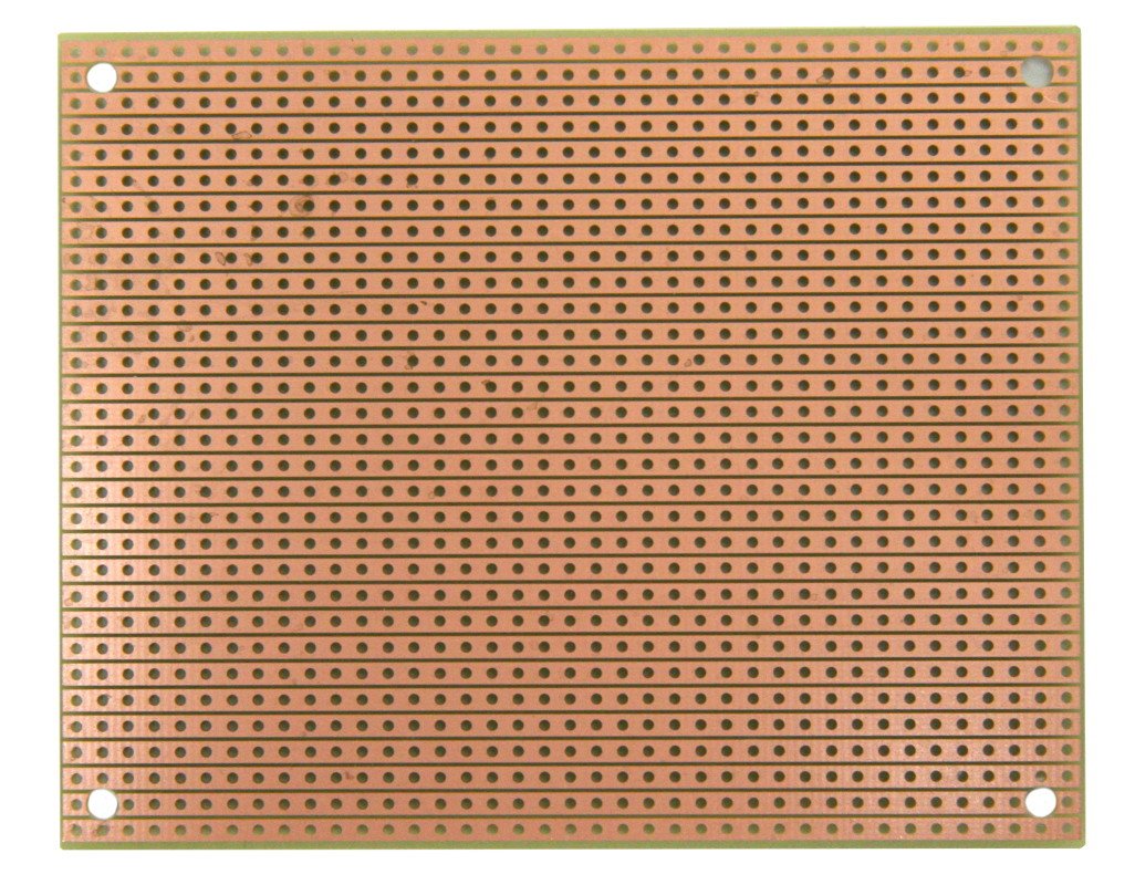 ST2. Traditional Stripboard Pattern Prototyping Circuit Board, 100 mm W x 80 mm L x 1/16 T