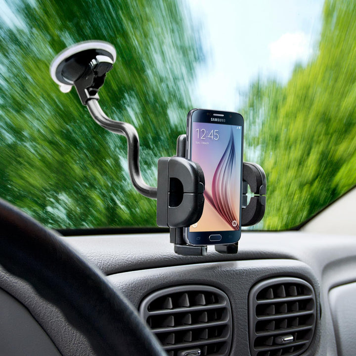 Universal Grip-iT Rotating Windshield Car Mount Phone Holder Cradle Hands Free iPhone X 8 Plus 7 SE 6s 6 5s 5 4 Samsung Galaxy S9 S8 S7 S6 S5 Note Google Pixel 2 XL LG Nexus Sony PHW-203-BL