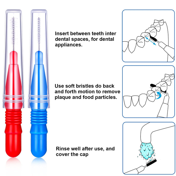 50 Piece Interdental Brush Toothpick Dental Tooth Flossing Head Braces Oral Dental Hygiene Interdental Brush Dental Flosser Toothpick Cleaners Tooth Cleaning Tool (Red, Blue)