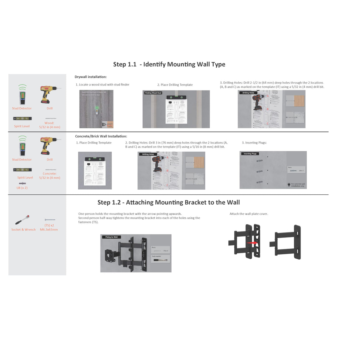 Full Motion Articulating TV Monitor Wall Mount for 26 to 55 TVs and Flat Panels up to 80 Lbs, Black