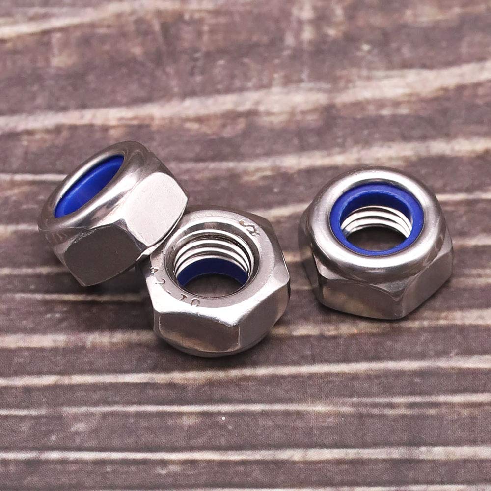 M4-0.7 (100 pcs) Nylon Insert Hex Lock Nuts 304 Stainless Steel 18-8 Locknut, Bright Finish, DIN985