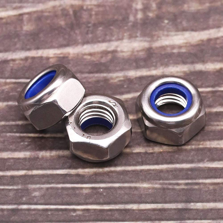M4-0.7 (100 pcs) Nylon Insert Hex Lock Nuts 304 Stainless Steel 18-8 Locknut, Bright Finish, DIN985