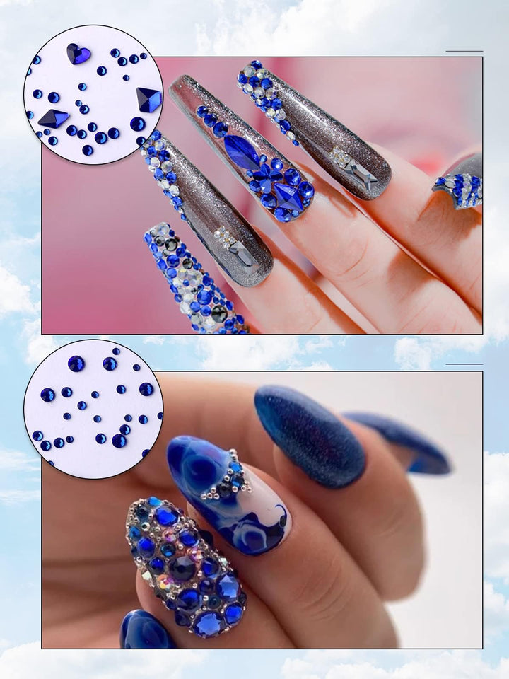 Dark Blue Nail Rhinestones Hearts Butterfly Shaped Nail Art Crystals Diamonds Flat Back Rhinestones Diamond Nail Gems with Tweezers