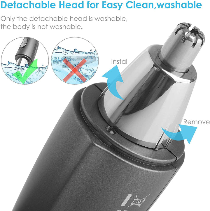 Nose Hair Trimmer, Ear and Nose Hair Trimmer Clipper, Efficient and Quiet Eyebrow & Facial Hair Trimmer for Men Women, Battery-Operated Trimmer with LED Light, 360°Rotating Design