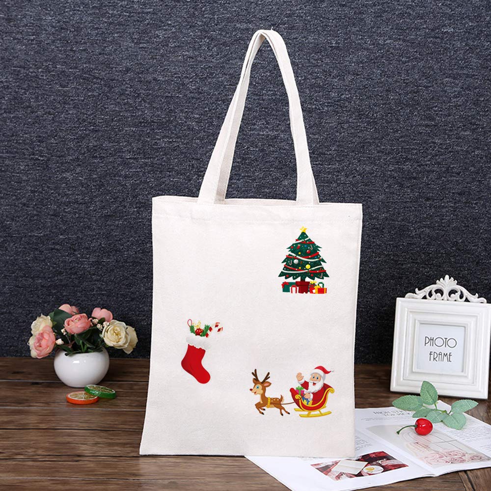 XMAS Patches Christmas Heat Transfer Iron on Appliques for Jackets T-Shirt Jeans Pillow Backpacks Clothes Decorations Sticker with Santa Claus Snowman Elk Animals Candies Trees Design 4PCS Party Favor