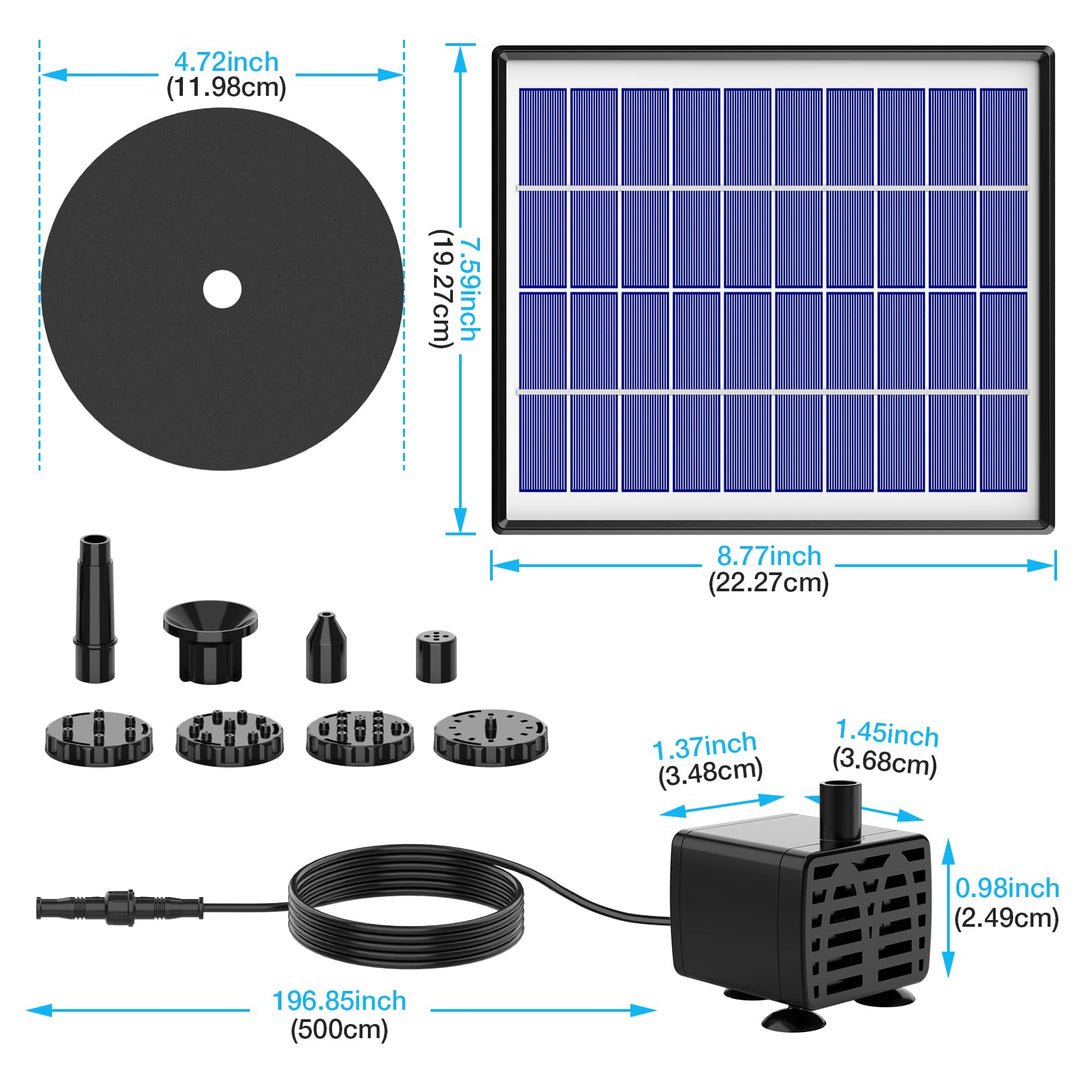 6.5W Solar Bird Bath Fountain Built-in 1500mAh Battery, Solar Fountain Pump for Bird Bath with 6 Nozzles, Solar Floating Water Fountain Pump for Bird Bath, Fish Tank, Pond, Garden and Outdoor
