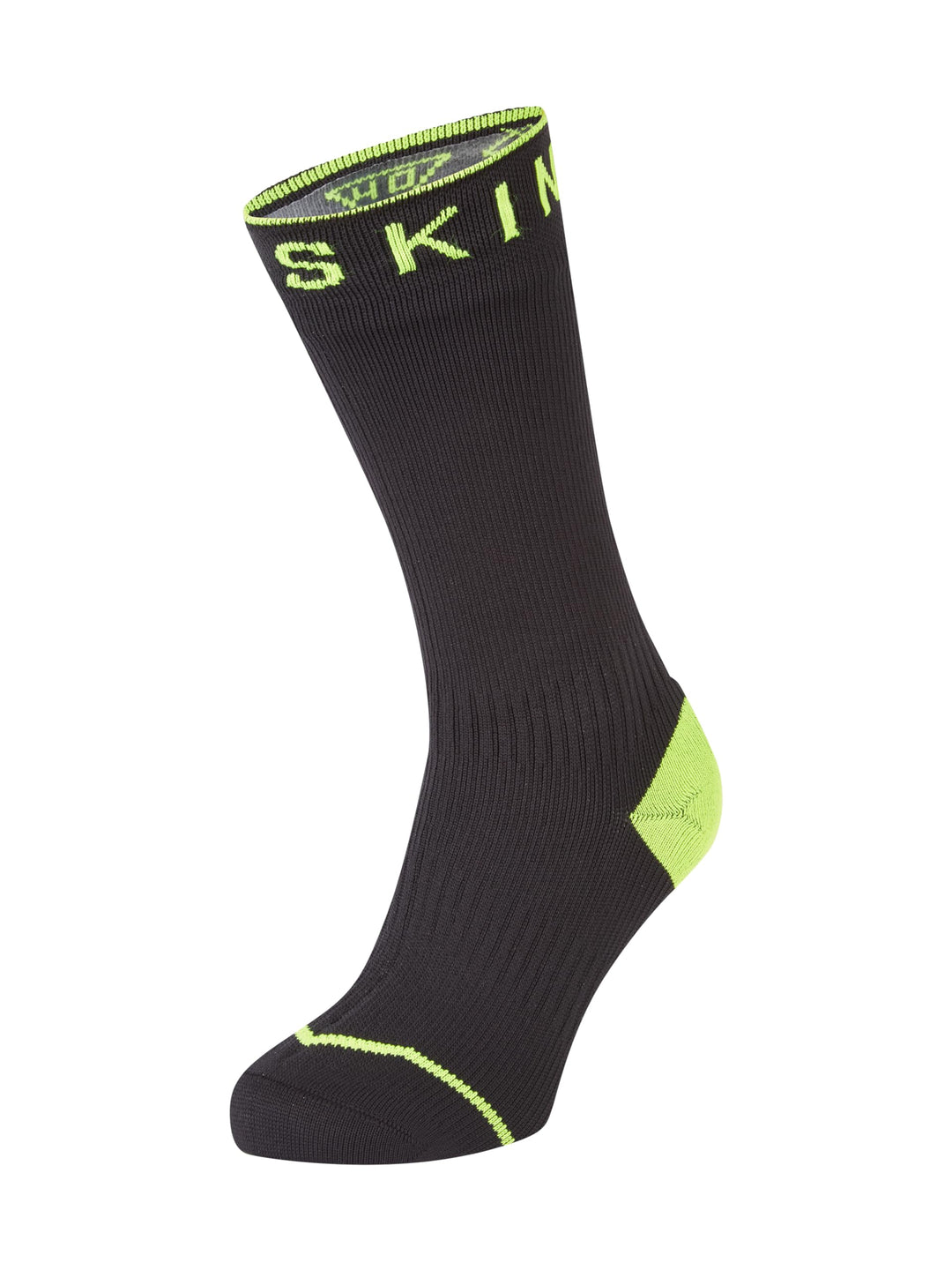 Unisex Waterproof All Weather Mid Length Sock With Hydrostop, Black/Neon Yellow, Large