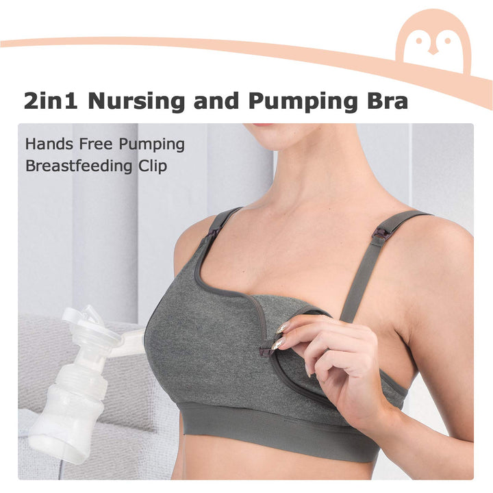 Pumping Bra, Pumping Bra Hands Free 2 Pack Comfortable All Day Wear Pumping and Nursing Bra in One Holding Breast Pump for Spectra, Lansinoh, Medela
