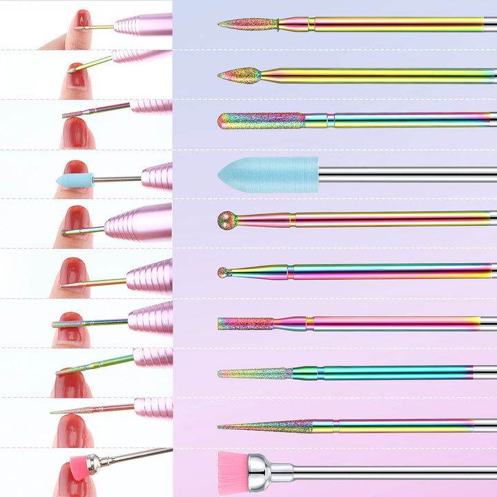 13 Pieces Nail Drill Bits Set Nail Cuticle Drill Bit Polish Removing Drill Bit Tungsten Carbide Ceramic Nail File Bits Acrylic Nail Gel File Bits for Manicure Pedicure Tools Accessories 3/32 Inch