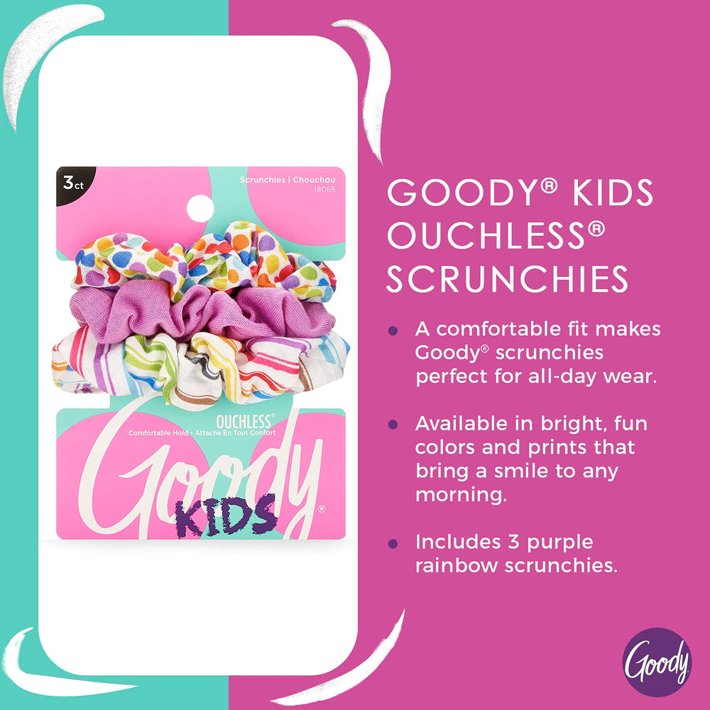 KIDS PRPLE RAINBW SCRUNCHIES 3CT