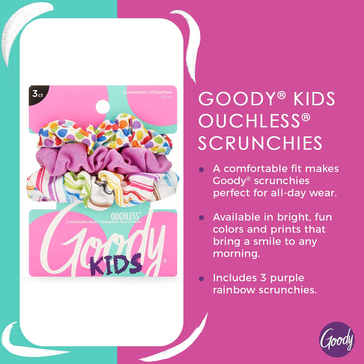 KIDS PRPLE RAINBW SCRUNCHIES 3CT