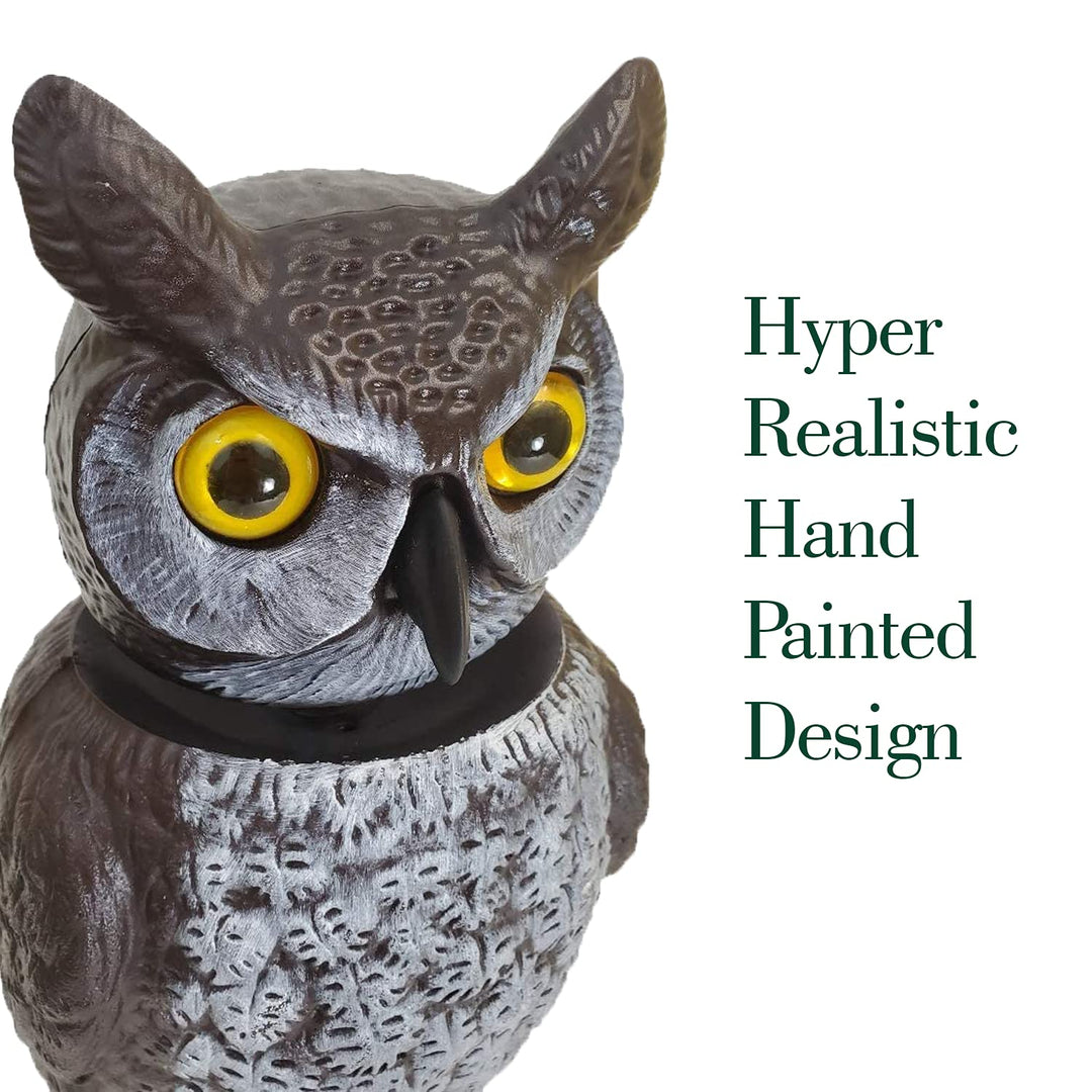 Dalen Large Rotating Head Fake Owl Decoy to Scare Birds Away - 18” Tall - Garden Scarecrow Owl with 360º Rotating Head