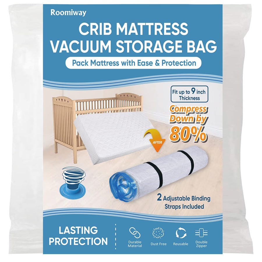Crib Mattress Vacuum Bag, Protect & Compress Crib Mattress by 80%,Heavy Duty Zippered Crib Mattress Storage Bag for Moving Crib & Crib Storage, Infant Mattress Storage Bag