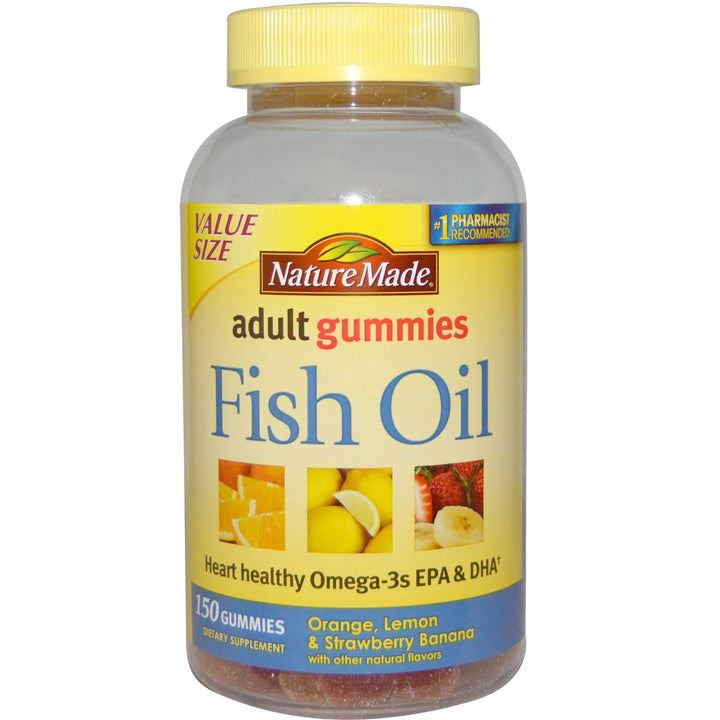 Fish Oil Gummies, 150 Softgels Value Size, with Heart-Healthy Omega 3s 57 mg, in Delicious Strawberry, Lemon, & Orange