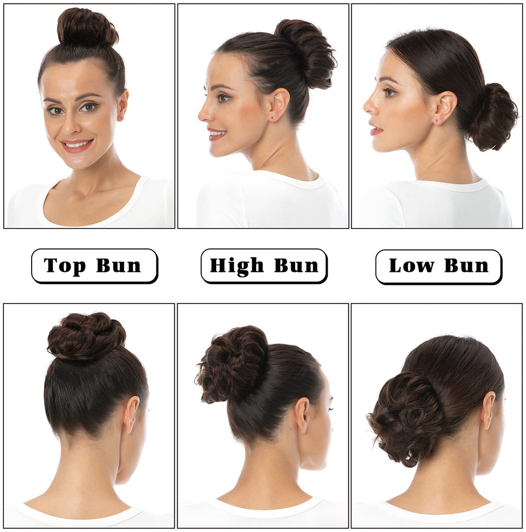 100% Real Human Hair Piece, Messy Hair Bun Scrunchie for Women Wavy Curly Up-Do Hairpiece (#Silver Gray)
