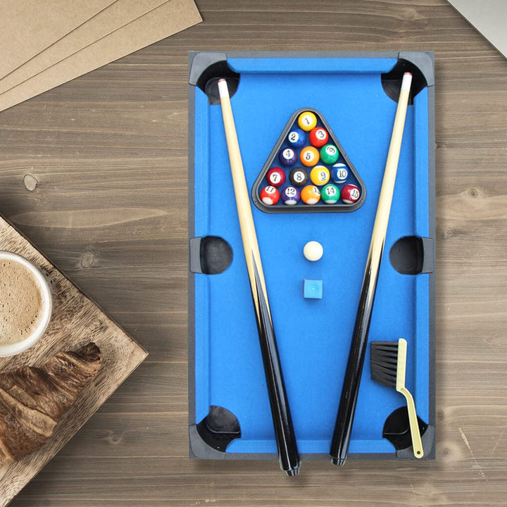 Mini Table Top Pool, Billiards Table with 15 Colored Balls, 1 Cue Ball, 1 Brush, 2 Pool Sticks & Racking Triangle Portable and Fun for The Whole Family by Play