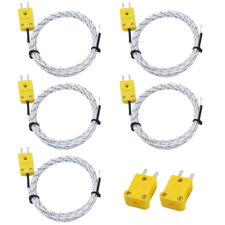 5PCS K-Type Mini-Connector Thermocouple Temperature Probe 3M/9.8ft Wire Measure Range -50~400 °C(-58~752)for TM902C/ TES1310 Thermometer with 2PCS Thermocouple Plug