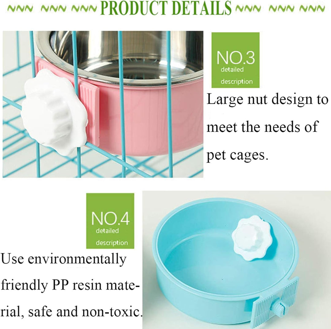 Crate Dog Bowl, Removable Stainless Steel Hanging Pet Kennel Cage Bowl Food & Water Feeder Coop Cup for Puppy, Cat, Rabbit,Guinea Pigs 2pcs (Blue,Green)
