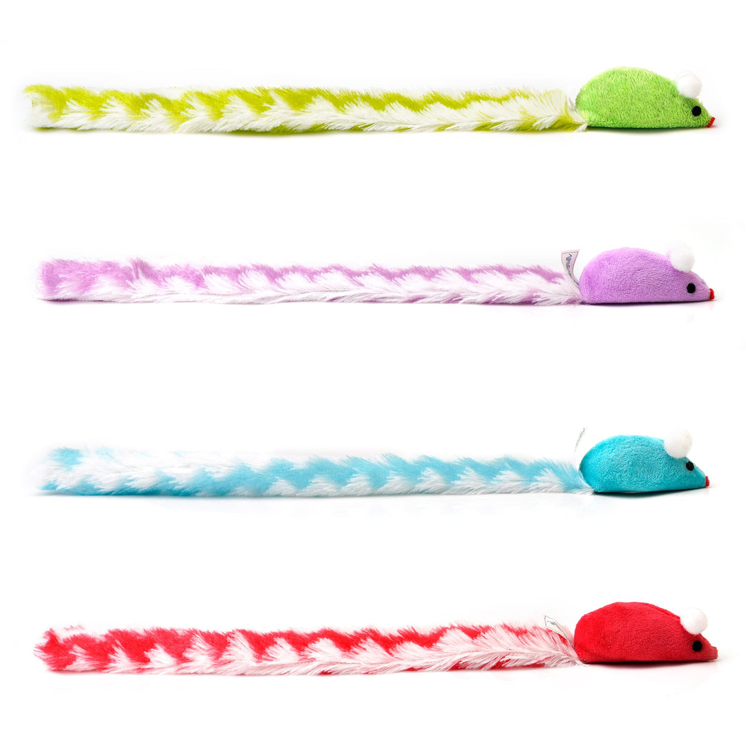 4 Packs 15 Inch Long Soft Plush Cat Toys Mice with Rattle Rustle Sound Small Mouse Activity Interactive Toy