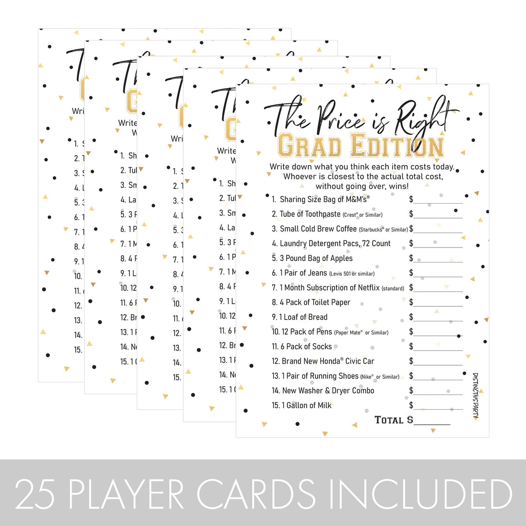 Graduation Party Game - The Price is Right - 25 Cards