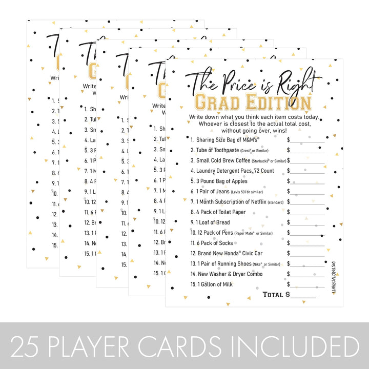 Graduation Party Game - The Price is Right - 25 Cards