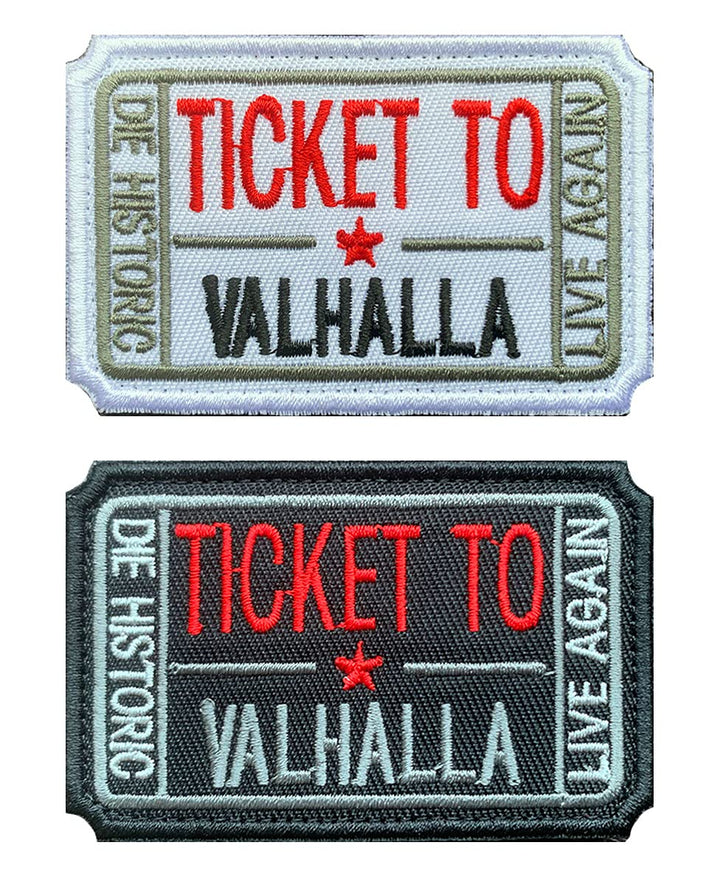 2 Pieces Funny Ticket to Valhalla Admit Embroidered Tactical Funny Badge Emblem Patches -3.15x2 inch