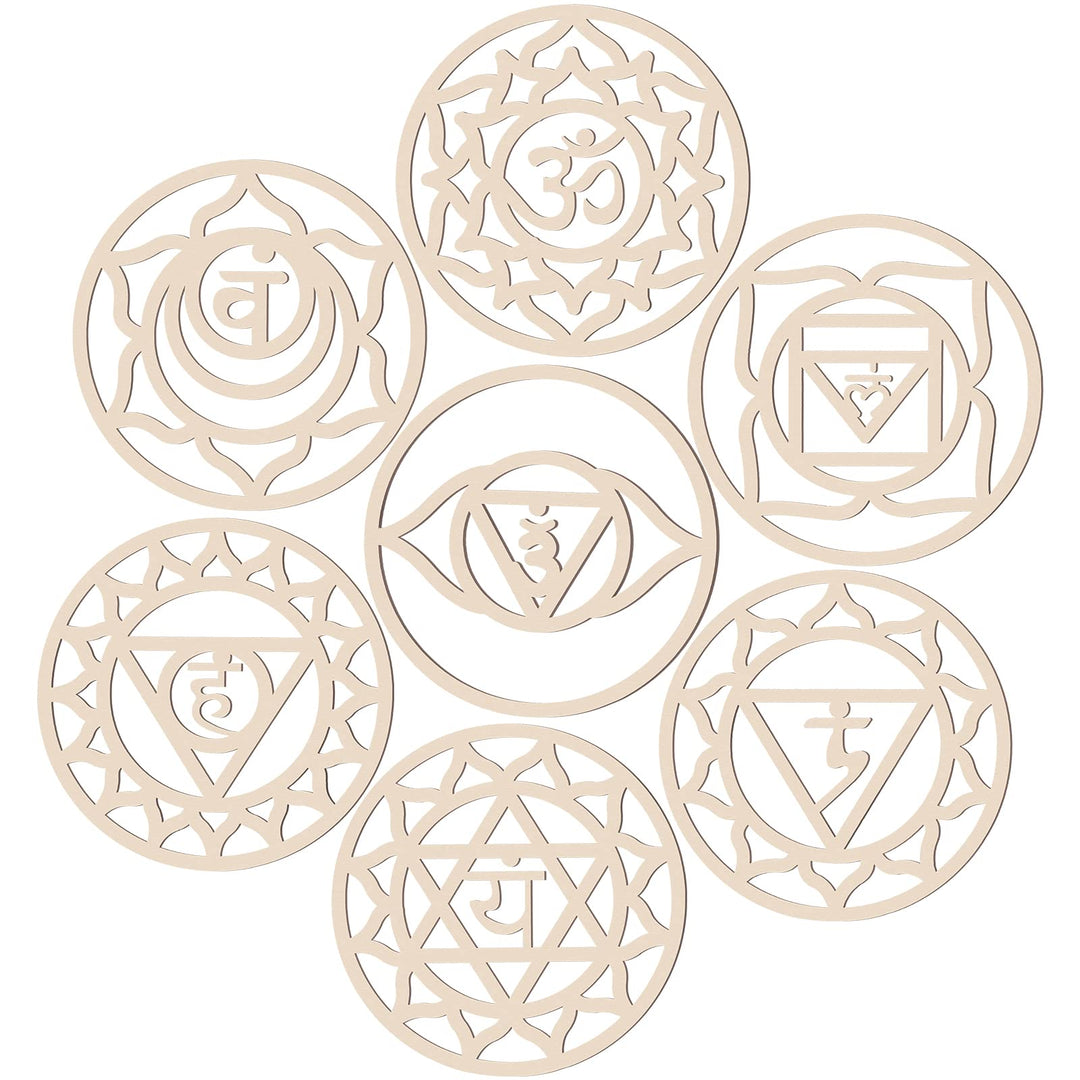 7 Pack Sacred geometric Wall Art Wooden Chakra Wall Art Crystal Grid Board Yoga Wall Decor Hindu Decor Meditation Spiritual Decor for Bedroom geometric Hanging Sculpture Home Decor 5.9 x 5.9 Inch