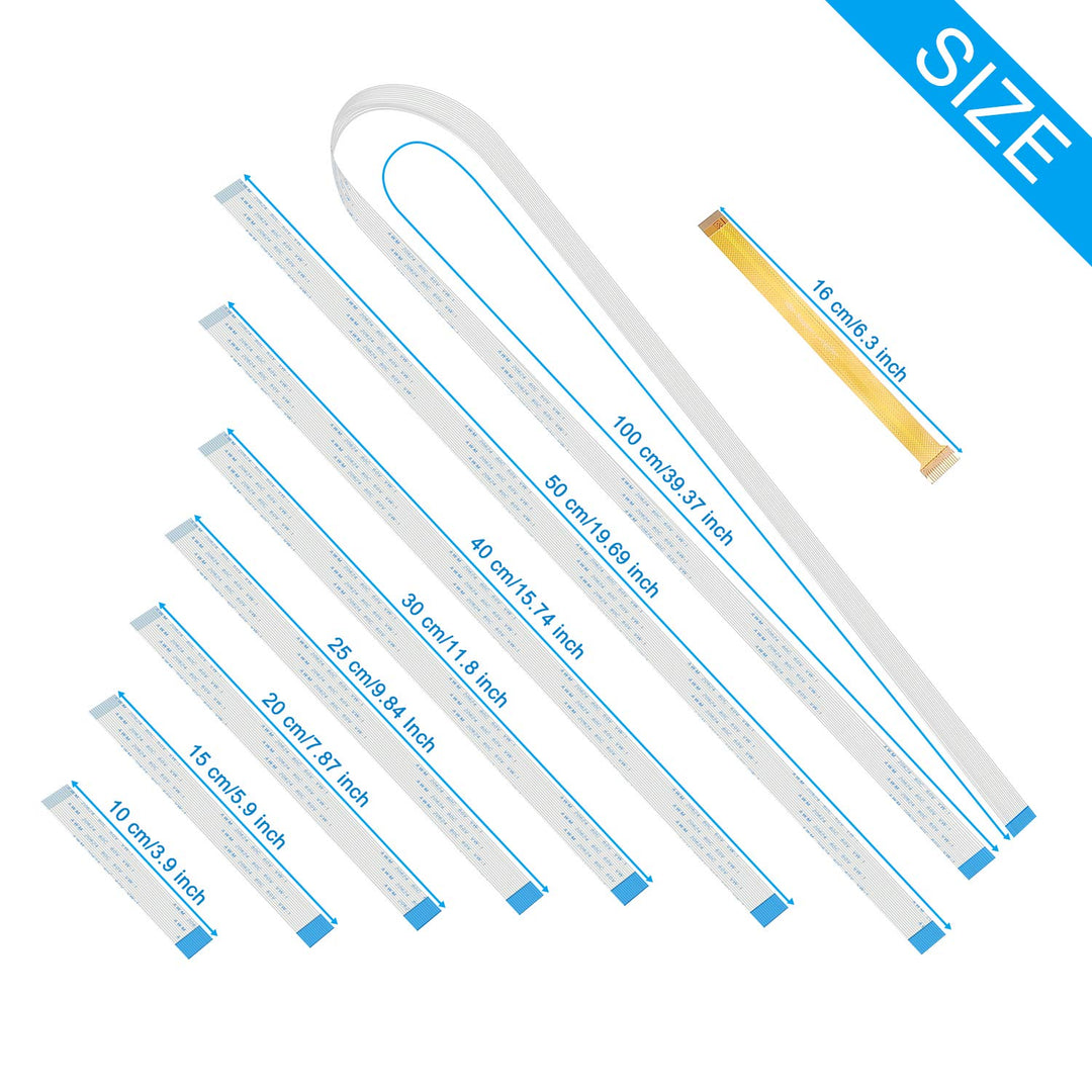 15 Pieces Flexible Ribbon Cable Set, Compatible with Raspberry Pi Camera, Including 3.9'' 5.9'' 7.87'' 9.84'' 11.8'' 15.74'' 19.69'' 39.37'' for Pi Camera, 6.3'' for Pi Zero