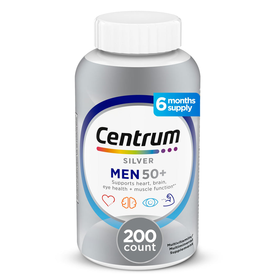 Silver Men's 50+ Multivitamin with Vitamin D3, B-Vitamins, Zinc for Memory and Cognition - 200 Tablets