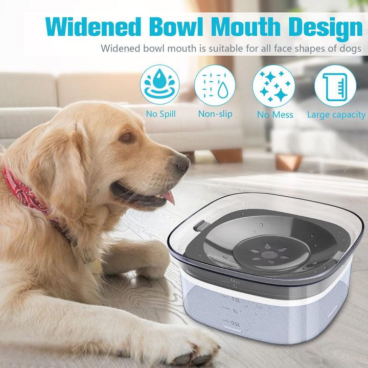 70oz Dog Water Bowl 2L No Spill Dog Bowl Large Capacity Spill Proof Slow Water Feeder, No Splash Dog Bowl Pet Water Dispenser Vehicle Carried Travel Slow Drinking Bowl for Messy Drinkers, Cats