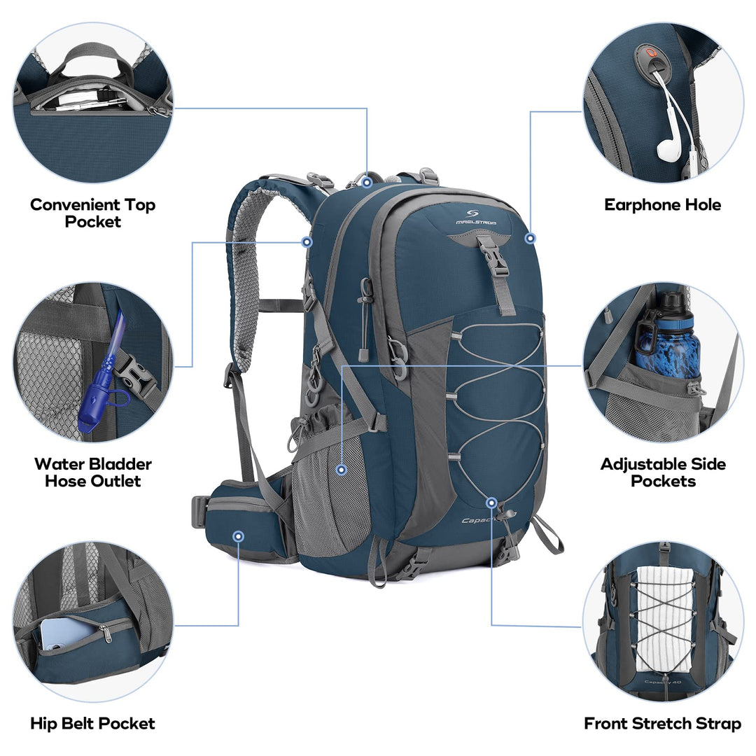 Hiking Backpack,Camping Backpack,40L Waterproof Hiking Daypack with Rain Cover,Lightweight Travel Backpack,Blue
