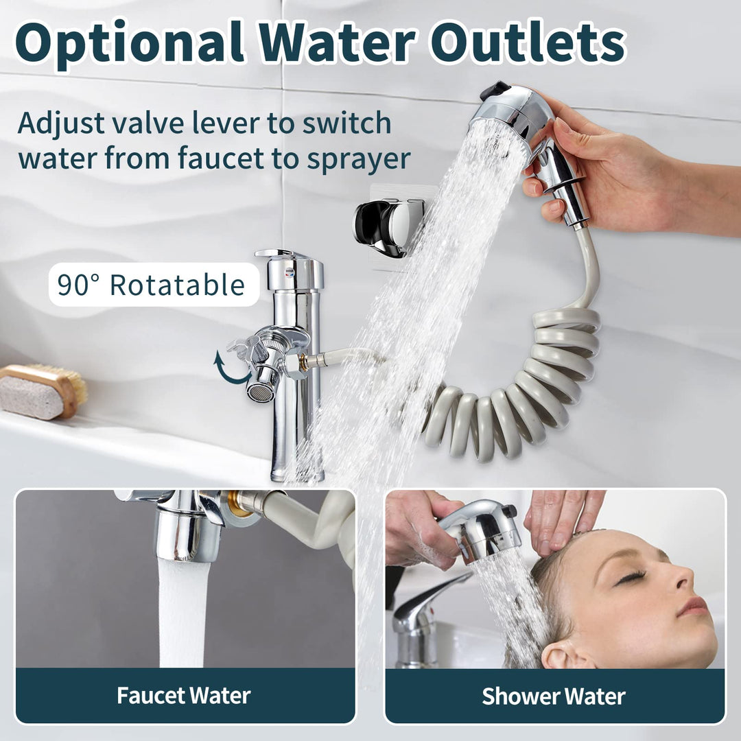 Sink Faucet Rinser for Dog Baby Hair Washing Kitchen Bathroom Sink Bathtub Extension Sprayer Set with Recoil Hose & Shower Holder & Water Diverter, Polished Chrome
