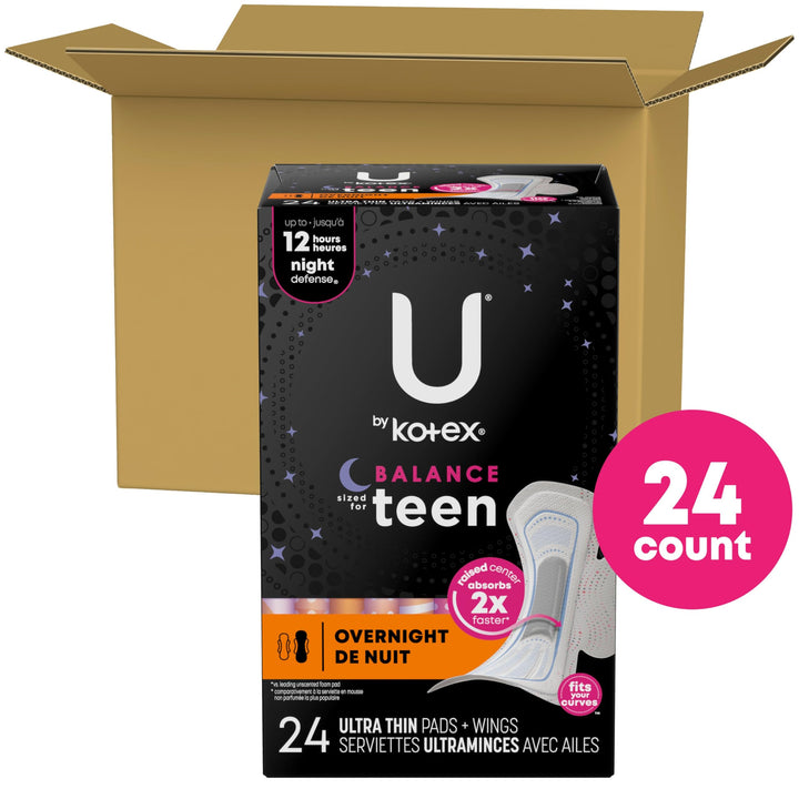 Balance Sized for Teens Ultra Thin Overnight Pads with Wings, 24 Count (Packaging May Vary)