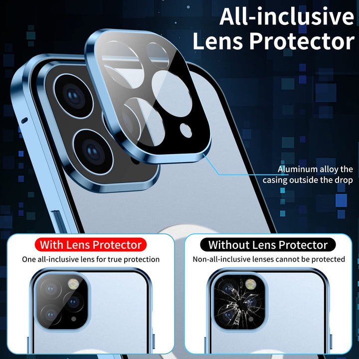 Case for iPhone 13 Pro Max, Compatible with Magsafe 360 Degree Full Body Protection Case Magnetic Attraction Metal Bumper+Front Glass+PC Back Cover for iPhone 13 Pro Max (6.7 inch) (Blue)
