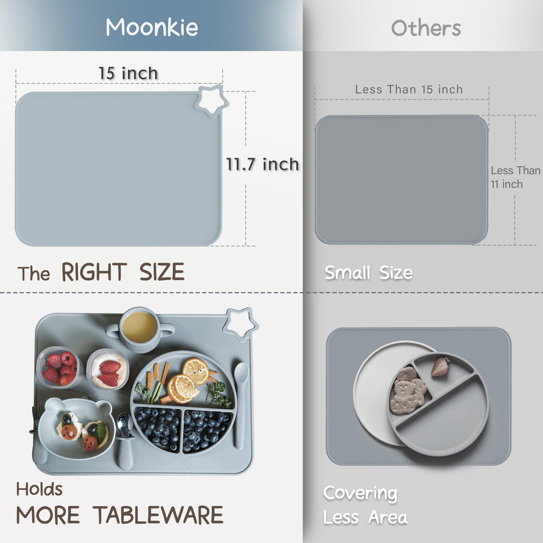 Silicone Placemats for Baby & Kid, Stain-Proof Non-Slip Toddler Food Mats Eating Table Mat with 2 Packs(Ether/Sage