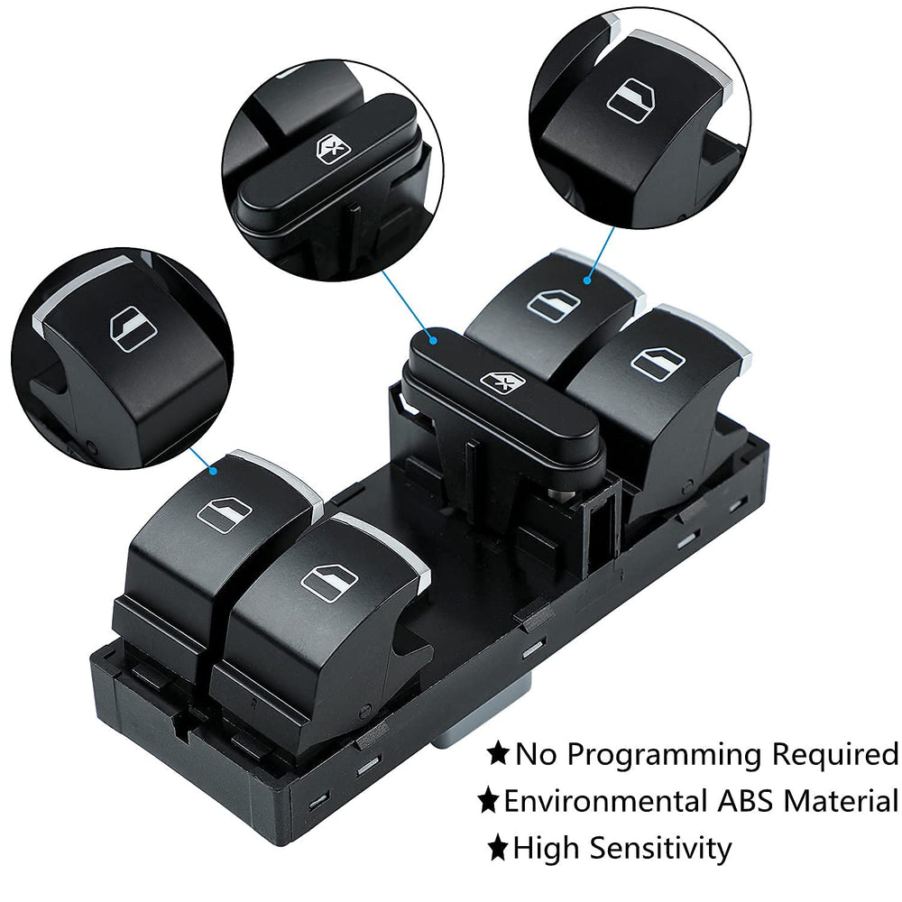 Driver Side Master Power Window Control Switch for 2005-2013 Volkswagen CC Golf Jetta Passat Tiguan Touareg Replace 5ND959857 1K4959857B 5K4959857