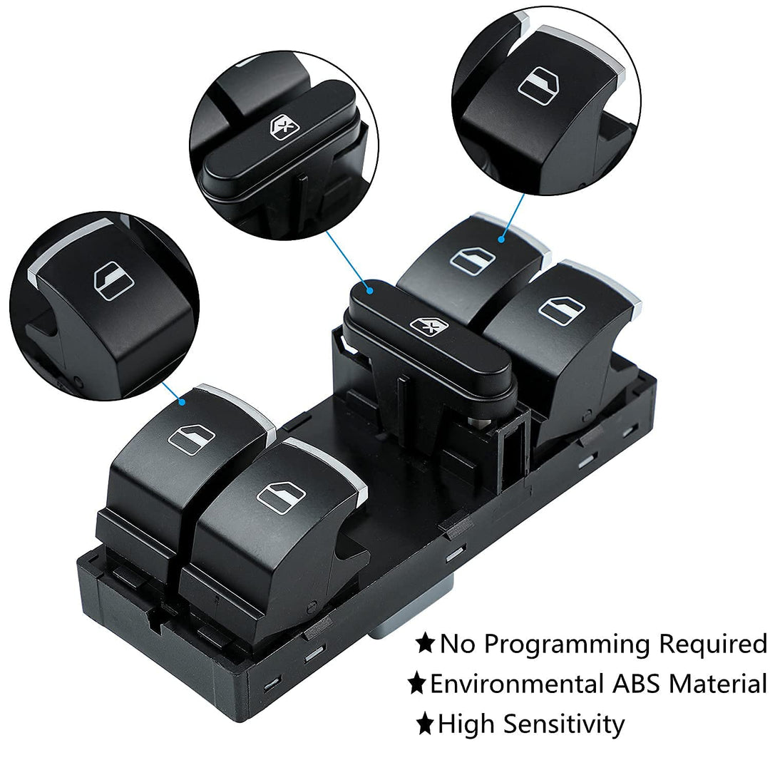 Driver Side Master Power Window Control Switch for 2005-2013 Volkswagen CC Golf Jetta Passat Tiguan Touareg Replace 5ND959857 1K4959857B 5K4959857