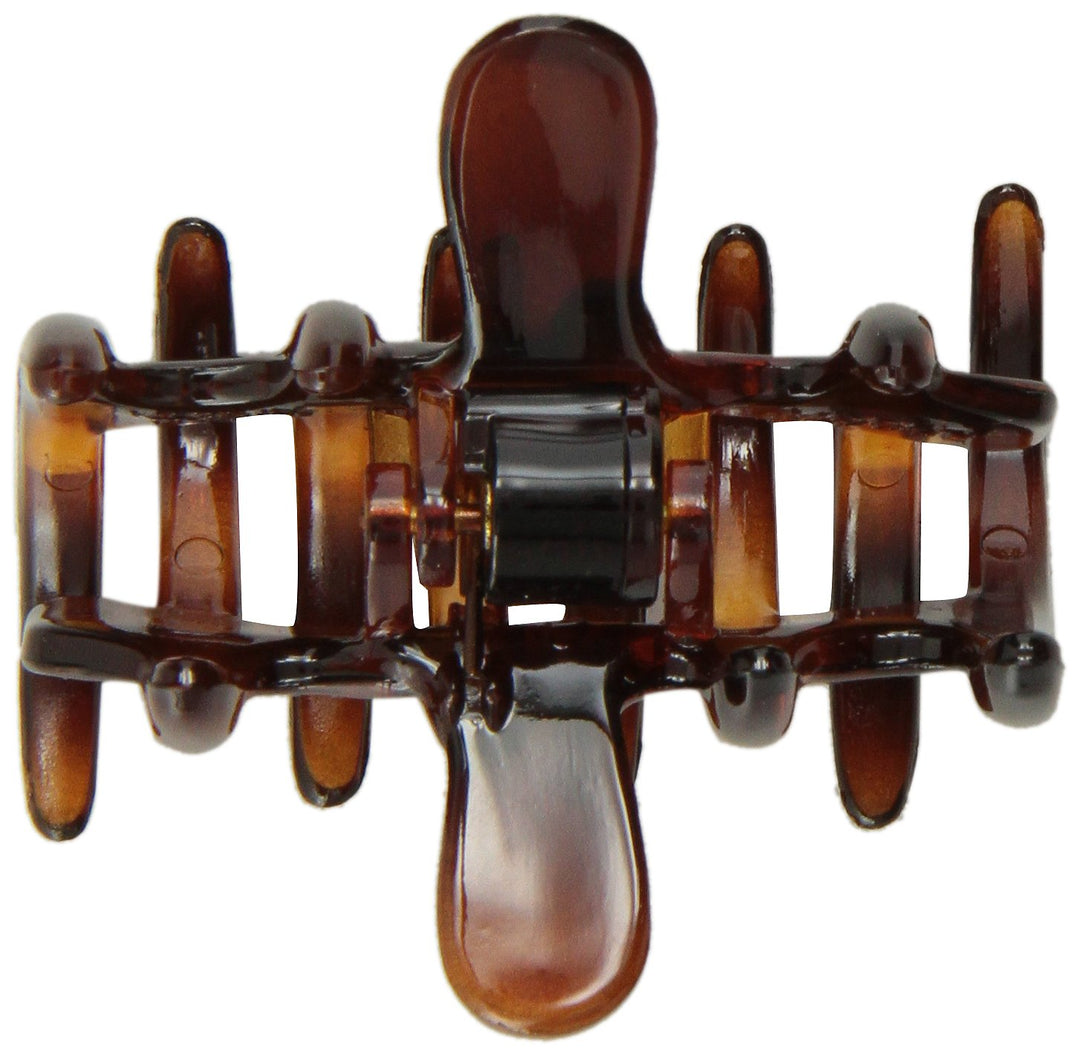 Small Tubular Rake Hair Claw With Spiked And Rounded Teeth In The Tortoise Shell Classic Color