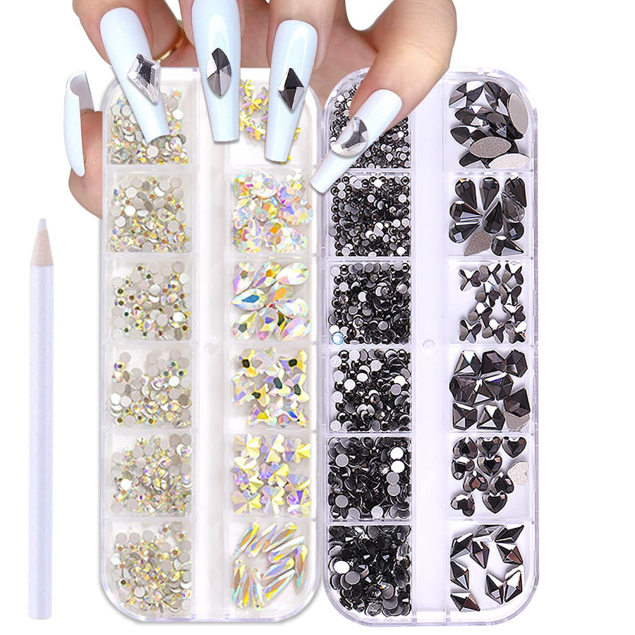 2 Box Flat Back Jet Black And Clear Nail Rhinestones Nail Jewels For Acrylic Nails Black Rhinestones For Nails Jewels Rhinestones For Nail Art Rhinestones Nail Crystals Nail Bling Rhinestones