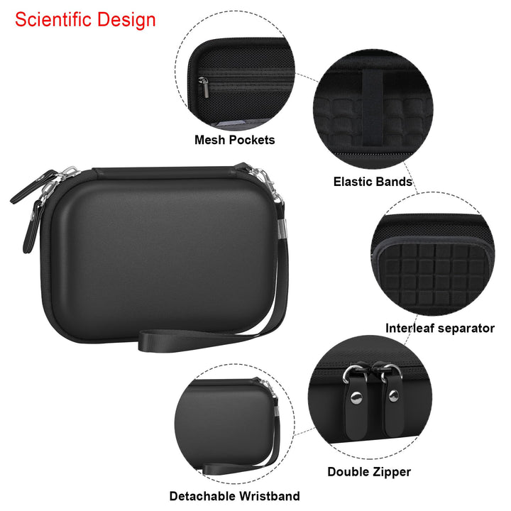 Carrying Case for Canon Ivy Mini/Canon Ivy 2 Mini Photo Printer, Canon Ivy CLIQ CLIQ+ CLIQ 2 CLIQ+2 Portable Bluetooth Instant Camera Printer, Mesh Bag fits Photo Paper Cable, Black+Black