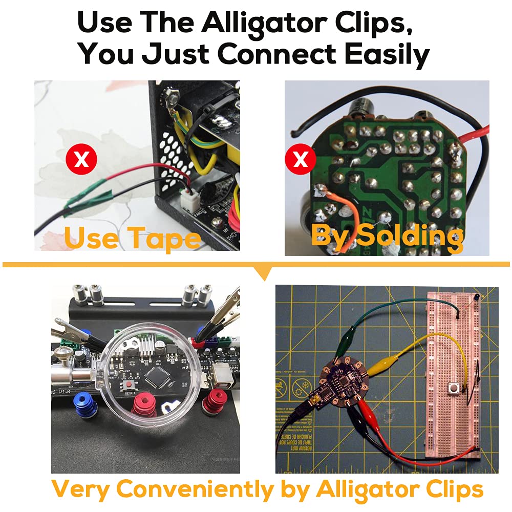 10PCS Premium Alligator Clips Electrical, 5 Colors Test Leads with Testing Probes, Crocodile Jumper Wires Cable with Alligator Clips for Electrical Testing, Circuit Connection, Electronic Experiments