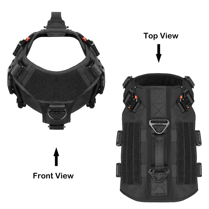 GN3 Tactical Dog Harness with 6X Buckle,Dog Molle Vest with Handle,3/4 Body Coverage,Hook and Loop Panel for ID Patch,No Pulling Front Clip (XL (32-39 Girth), Black)