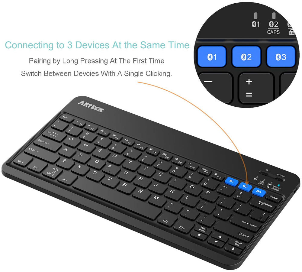 HB220B Universal Backlit 7-Colors & Adjustable Brightness Multi-Device Slim Portable Wireless Bluetooth 3.0 Keyboard for iOS, Android, Windows Tablet PC Smartphone Built in Rechargeable Battery