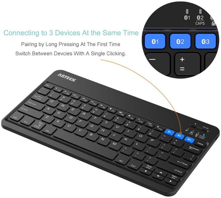 HB220B Universal Backlit 7-Colors & Adjustable Brightness Multi-Device Slim Portable Wireless Bluetooth 3.0 Keyboard for iOS, Android, Windows Tablet PC Smartphone Built in Rechargeable Battery