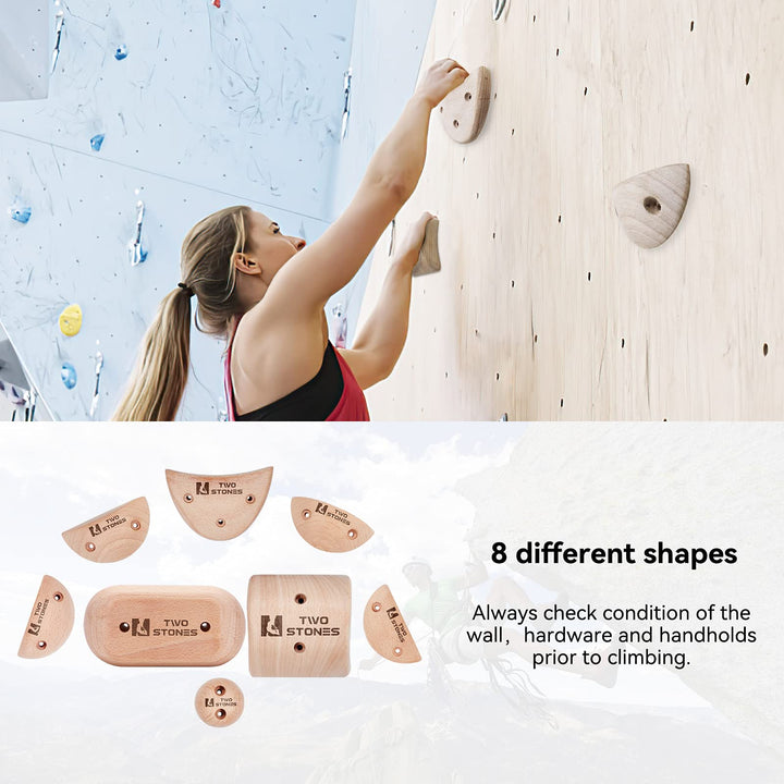 Wooden Rock Climbing Holds Kids and Adults | Wood Rock Wall Climbing Holds Kids and Gyms | Variety Screw On Climbing Hand Holds Set with Mounting Hardware