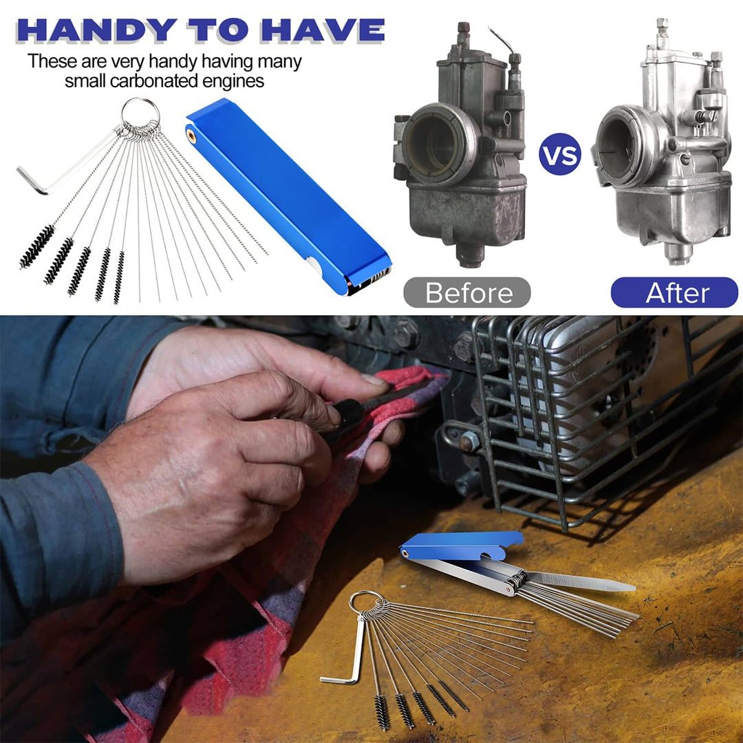 Premium Jet Cleaning Brushes, Carb Carburetor Cleaners Made of Heavy Duty Density Nylon and Stainless Steel 13 Cleaning Wires Set + 5 Nylon Brushes + 10 Cleaning Needles